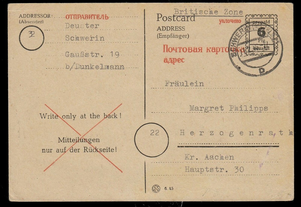 Allied Occupation / SBZ OPD-Schwerin P 897 I, Schwerin 11.2.46