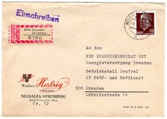 1973 Sep 3rd. Registered Cover. Neusalza-Spremberg to Dresden, Germany.
