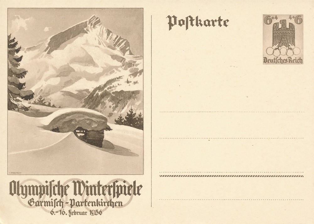 Card Germany 1936 WWII 3rd Reich Era Winter Olyumpics Mint Authentic
