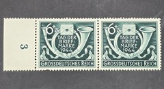 Germany 1944 Tag der Briefmarke Stamp Day MNH Pair Left Sheet Margin Num 3 Mi…