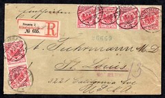 GERMANY TO US 1895 REGISTERED BREMEN TYING SC. #48 (X6) TO ST. LOUIS, MO.