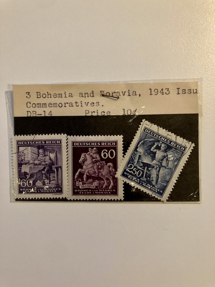 3 Antique Stamps Bohemia And Moravia 1943 2 Canceled 1 Uncanceled Sold As Is