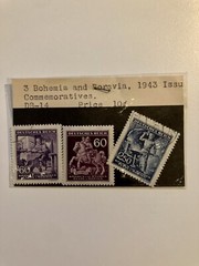 3 Antique Stamps Bohemia And Moravia 1943 2 Canceled 1 Uncanceled Sold As Is