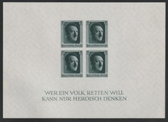 Germany 1937 Sc # B 103 Adolf Hitler Impf. s/s MNH OG $ 170