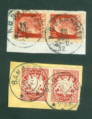 Bayern. Germany +_ 1910. 2 x Pair On Paper 10 Pf. Bamberg + K.B. Bahnpost.