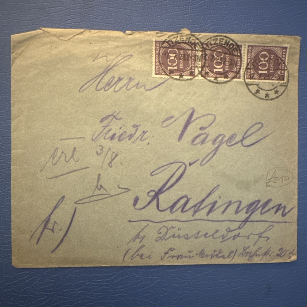 1923 Weimar Republic Hyperinflation Cover – Triple 100 Billion Mark Franking