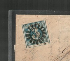 BAVARIA – GERMANY Scott’s 2 ( 1v ) Large Numeral 3 F/VF Used on Letter ( 1855 )