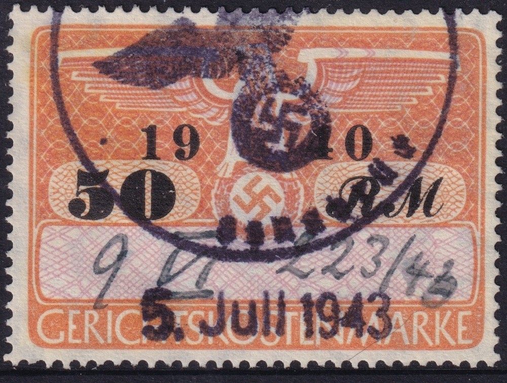Stamp Germany Poland Revenue WWII Court Document Fee 1940 50 RM Used