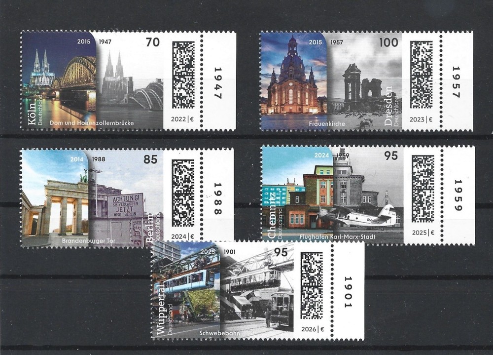 Germany 2022,23,24,25,26 ‚Time Trip‘ Historic Buildings Before/After MNH Stamps*