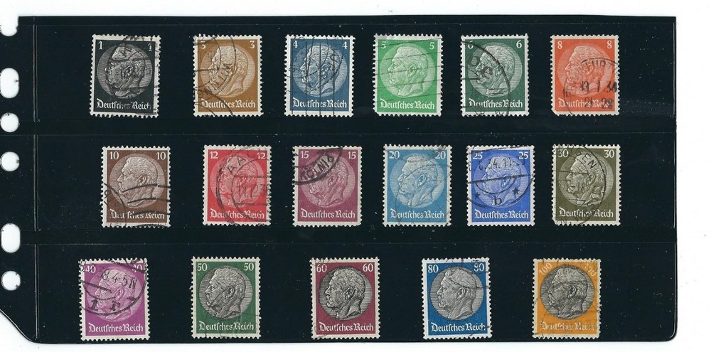 Stamps Third Reich Germany Hindenburg Full Type set of 17 different 1932-1936