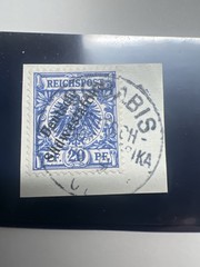 German SW Africa 20pf Overprint & 10pf Yacht on Piece, Colony Cancels