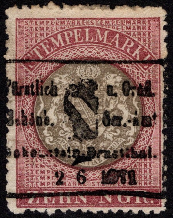 Baden 1860s 10ng Armories Revenue Used / Nice Cancel – S46824