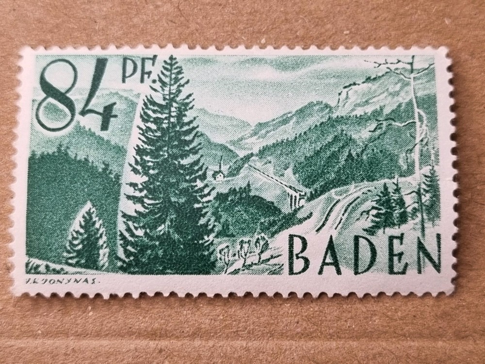 ​1947 Baden Stamp 84 Pf French Zone Occupied Germany Black Forest Mint RefN9