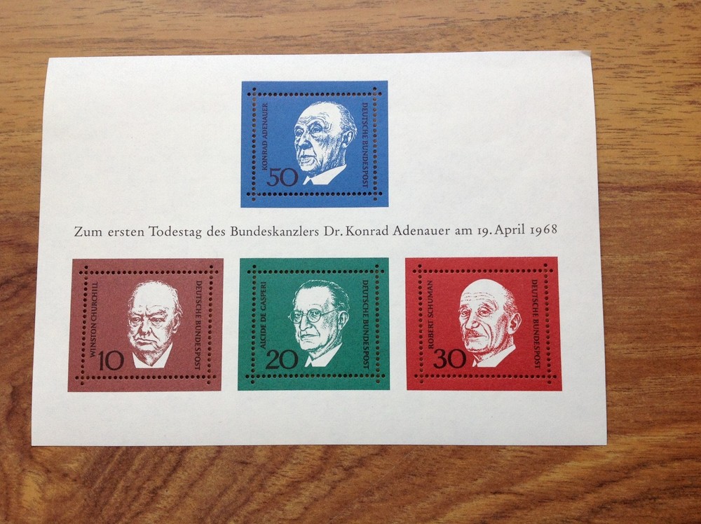 GERMANY 1968 ADENAUER MINI SHEET MNH CHURCHILL, SCHUMAN CASPERI. Free UK P&P