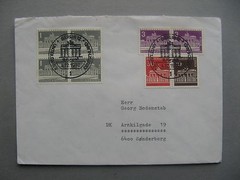 GERMANY BERLIN, cover 1970, several pairs stamps Brandenburg gate,