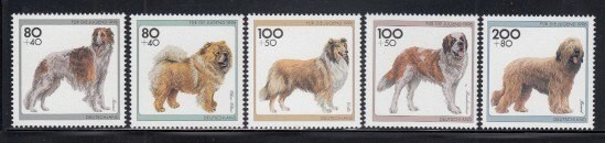 GERMANY Borzoi, Chow Chow, Collie, St. Bernard & Briard DOGS MNH set