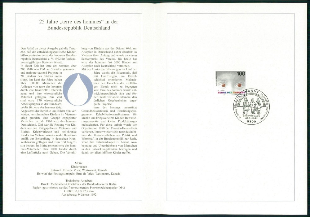 GERMANY FOLDER 1992/04 TERRE DES HOMMES KINDER KIND CHILDREN