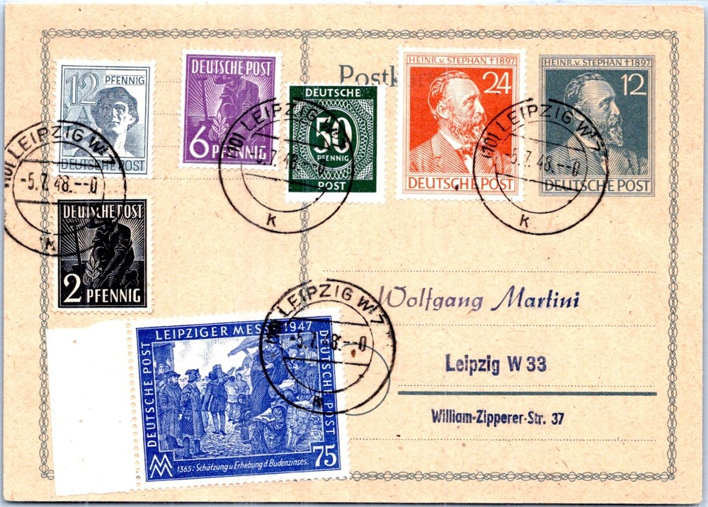 GERMANY 1948 UPRATED STATIONERY POSTCARD MULT FRANK ADDR & POSTMARK LEIPZIG
