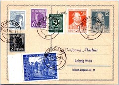 GERMANY 1948 UPRATED STATIONERY POSTCARD MULT FRANK ADDR & POSTMARK LEIPZIG