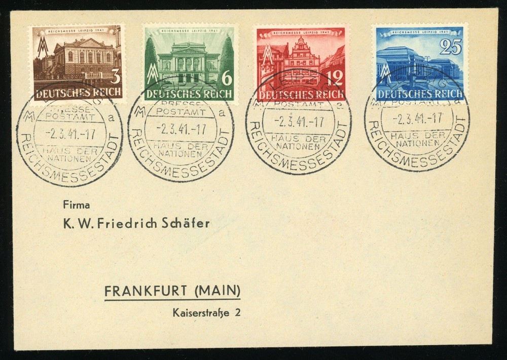 Leipzig Fair Grounds Press Post Office House of Nations 1941 Germany Mi# 764-767