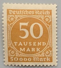 Germany 1923 Weimar Republic 50000 Mark Inflation Numeral Stamp Mint HR