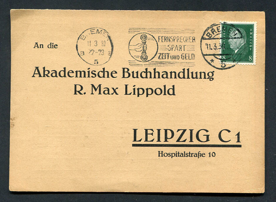 German Reich : Company card from 1930 – Bremen – slogan cancel – used