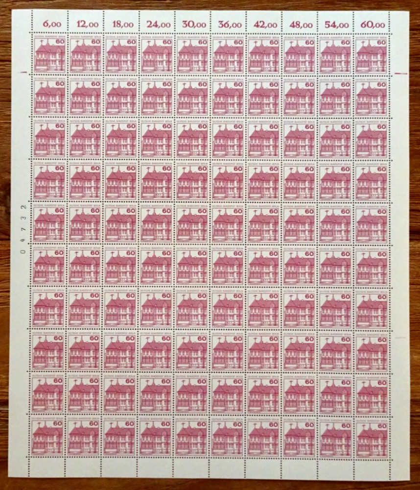 Berlin No. 611 sheets mint castles and palaces 60 pfennig red luxury bow