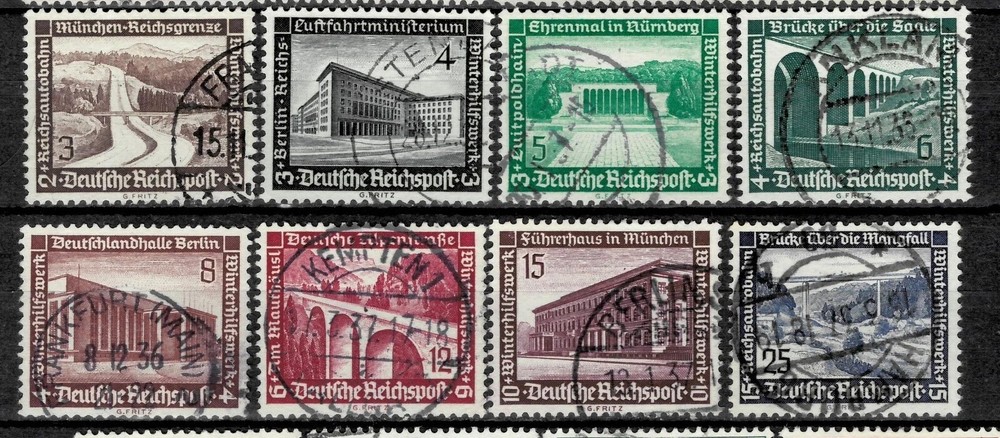 German Reich 1936 ☀ Charity Stamps – Architecture ☀ Used set