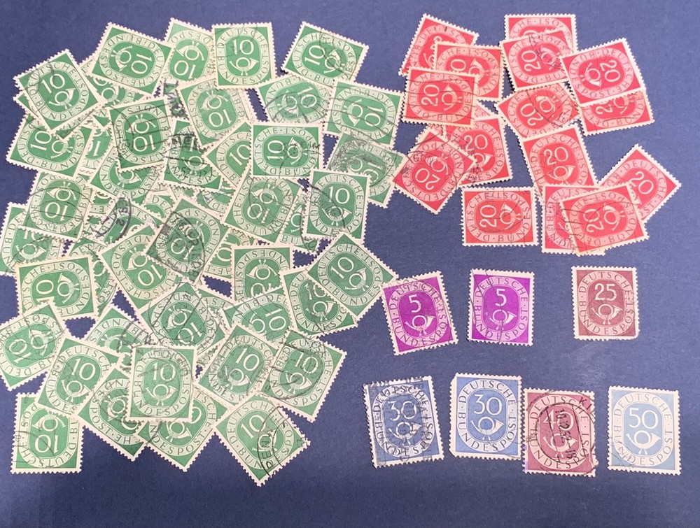GERMANY 1950’s LOT OF 75 POSTHORN STAMPS, INVESTOR LOT