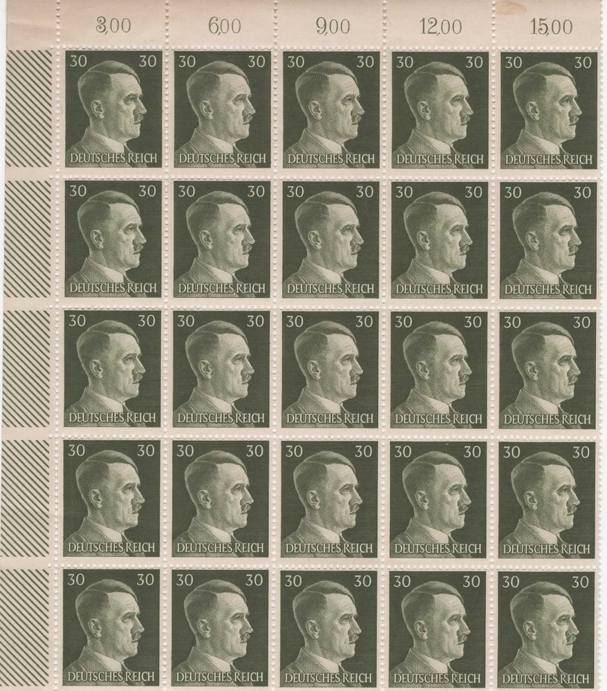 Germany 30 Pfennig Stamp Sheet (Deutsches Reich) – Michel 800B – Pane of 25