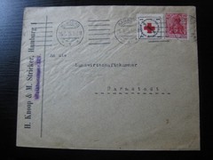 DEUTSCHES REICH 1915 Germania stamp cover w/ Red Cross donation stamp!