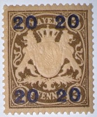 Travelstamps: 1920 Germany Bayern Overprint Stamp Mi 177 – Mint MOGH