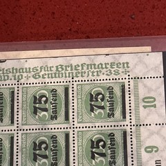 Weimar Deutsches Reich Stamps 400 Marks Overprinted 75 Tausend 2 sheets 100 per