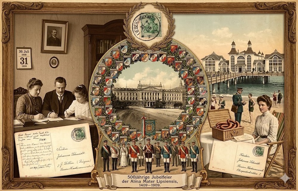 1909 Leipzig University 500th Jubilee Postcard Fraternities Zirkel Crests Map