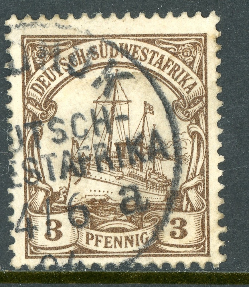 Germany 1901 SWA Southwest Africa 3pf Brown Yacht Scott #13 VFU Y53