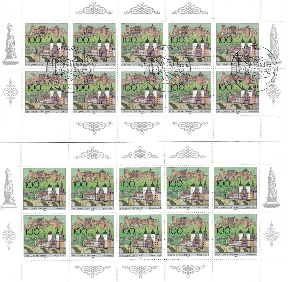 JWStamps: Germany 2 Booklets #1934. 800 years Heidelberg City. 10 Stamp Booklets