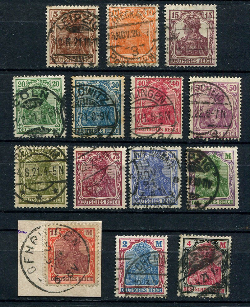 German Reich : Germania set from 1920 – Scott 140 – 153 – used