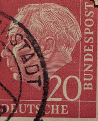 DEUTSCHES BUNDESPOST ~ Dr. Theo Heuss ~ 20PF Red Stamp ~ Cancelled/Posted ~ 1954
