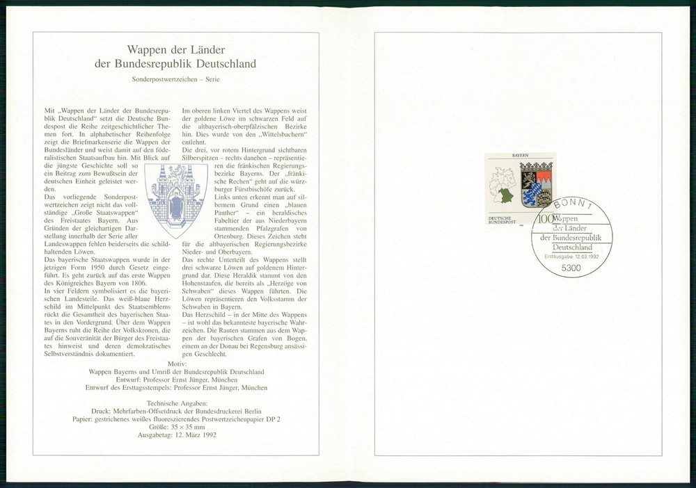 GERMANY FOLDER 1992/13 WAPPEN BLAZON BAYERN