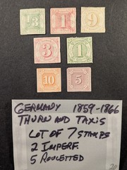 GERMANY 1859-1866 THURN & TAXIS Lot of 7 Stamps – 2 Imperf & 5 Rouletted MH