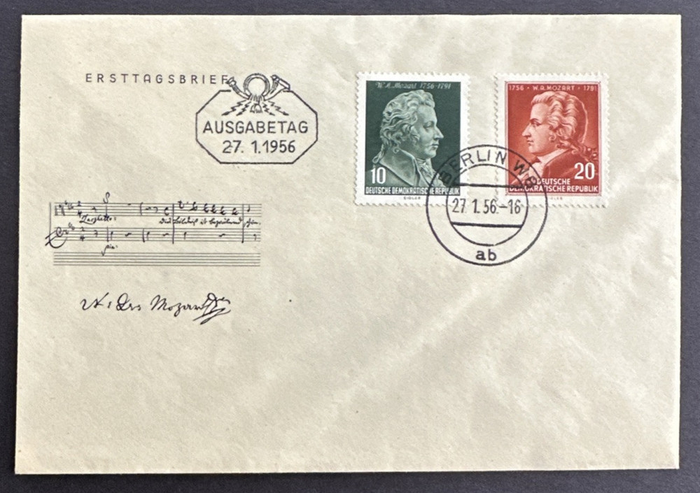 Germany DDR 1956 FDC Sc# 278-279 Cachet Mozart Berlin Cancel
