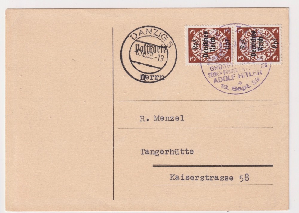 WW2 Oct 1939 Tangerhütte Germany Collectors Card Rpf Reich Overprints