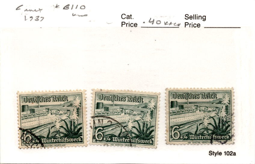 Germany, Postage Stamp, #B110 (3 Ea) Used, 1937 Boats, Nautical (AC)