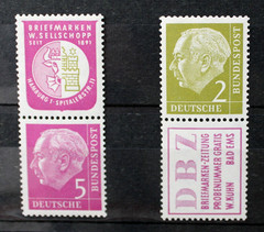 Germany 177 & 179 Heuss MNH Zusammendrucke pairs w Advertising Tabs