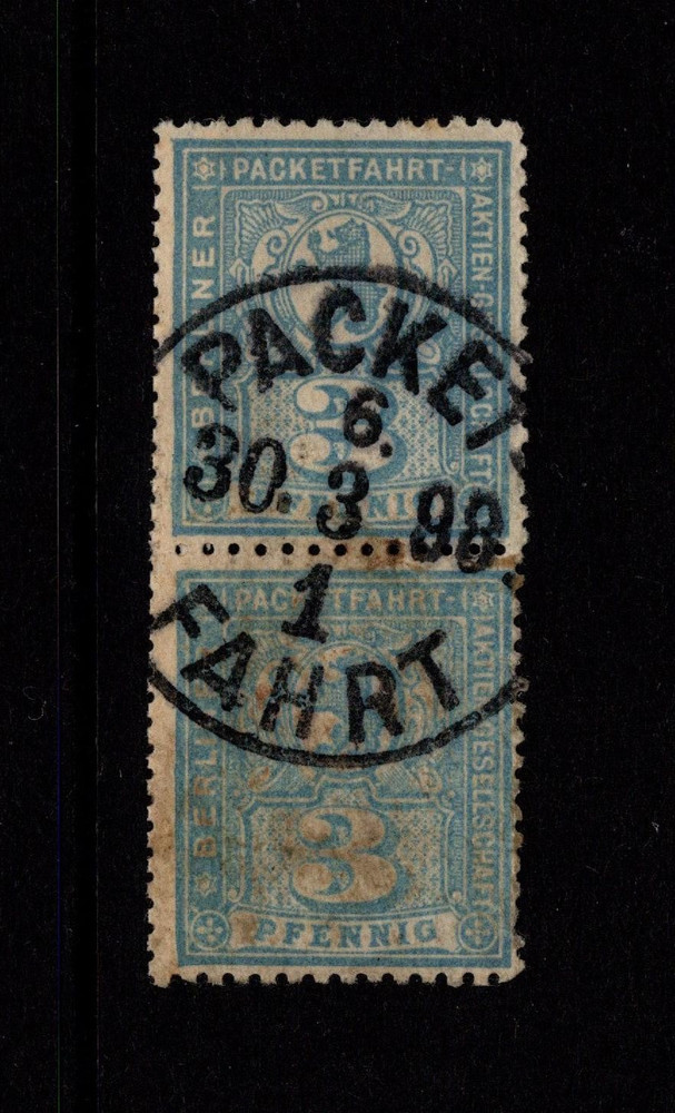 Germany Late 1890s 3p Lt Blue Berlin Post Horiz Pair / Wmk Step Lines – S58671