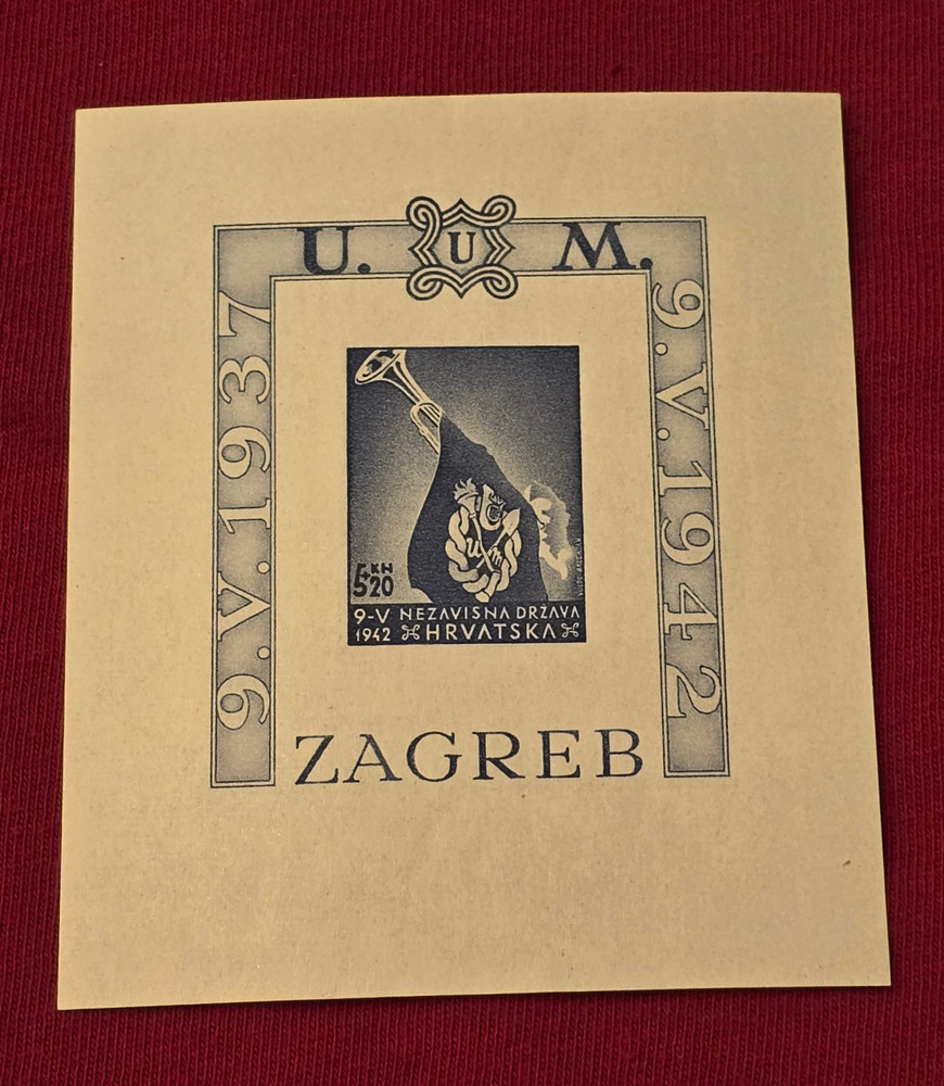 ZAGREB 1942 WW2 WWII NAZI GERMAN 3RD REICH CROATIAN CROATIA Souvenir stamp sheet