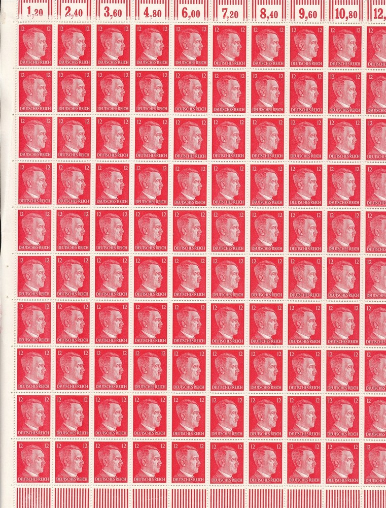 Stamp Germany 12 PF Adolf Hitler Sheet 1941 WWII 3rd Reich German MNH Faults