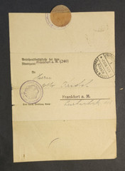 WW1 WWI Imperial German Empire Postal cover & document letter 1926 Frankfurt