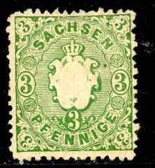 Germany 1863 Saxony 3pfg Blue Green Scott #15 Mint K909