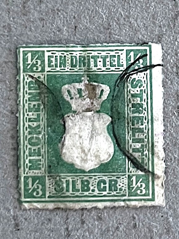 Mecklenburg-Strelitz 2 / 1864 Rouletted Embossed Coat of Arms Stamp / Fault